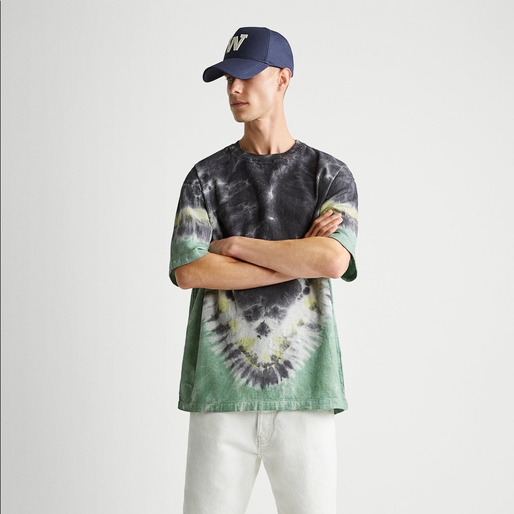 Zara tie dye print waffle shirt Sz SM